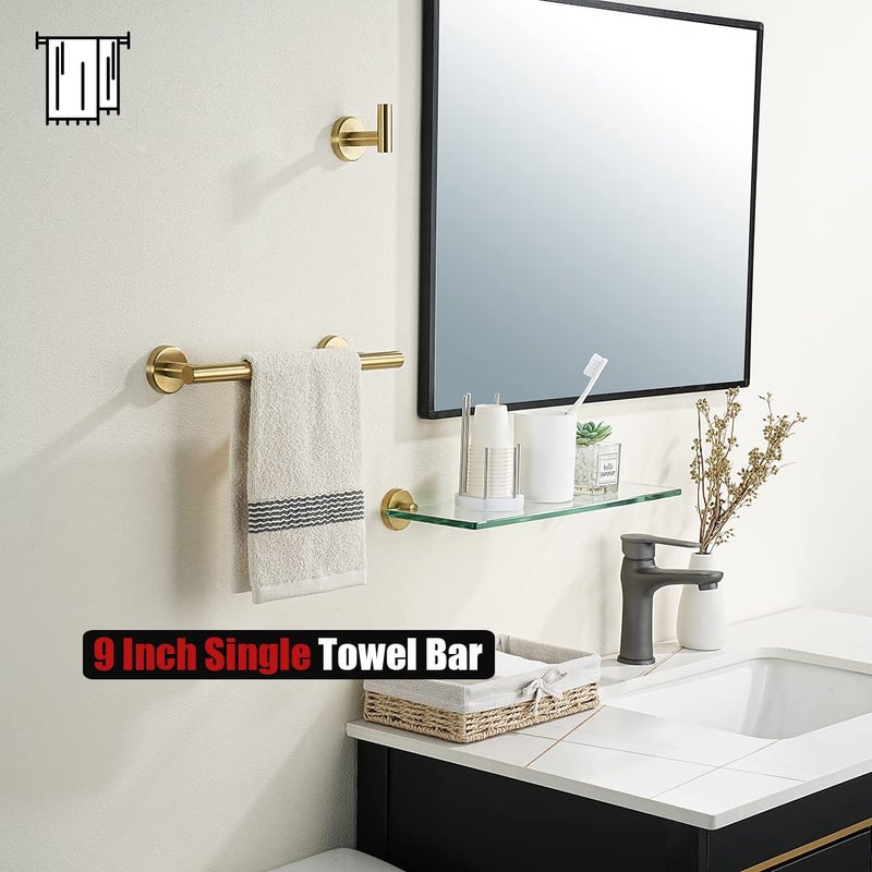 JQK Bathroom Towel Bar, Brushed Gold 12 Inch 304 Stainless Steel Thicken 0.8mm Towel Rack, Towel Holder Wall Mount, Useable Length 9 Inch TB110L9-BG - Image 5